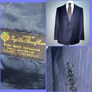 Daniel Cremieux Loro Piana Super 160s Navy Pinstripe Suit Jacket 42R Navy Wool